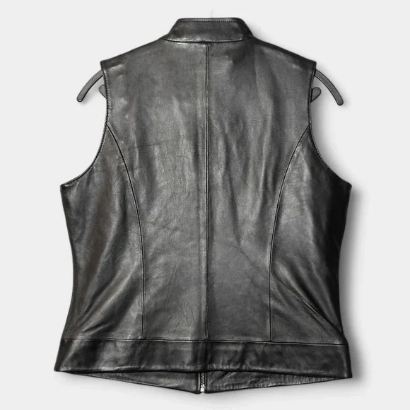 Coldwater Creek Leather Floral Embroidered Zip Up Vest Black M Western Biker NWT - Picture 3 of 7